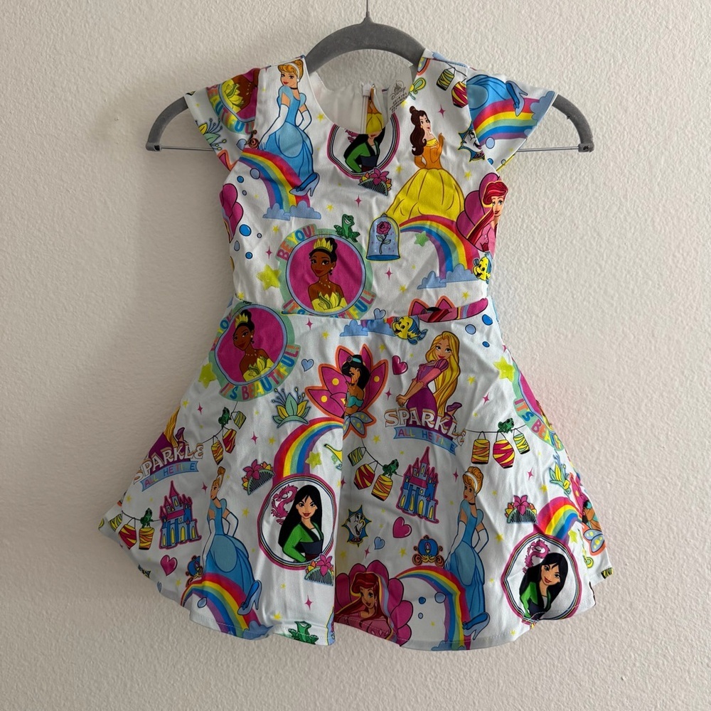 Disney Toddler Girls Colorful Princess Print Cap Sleeve Dress Size 3